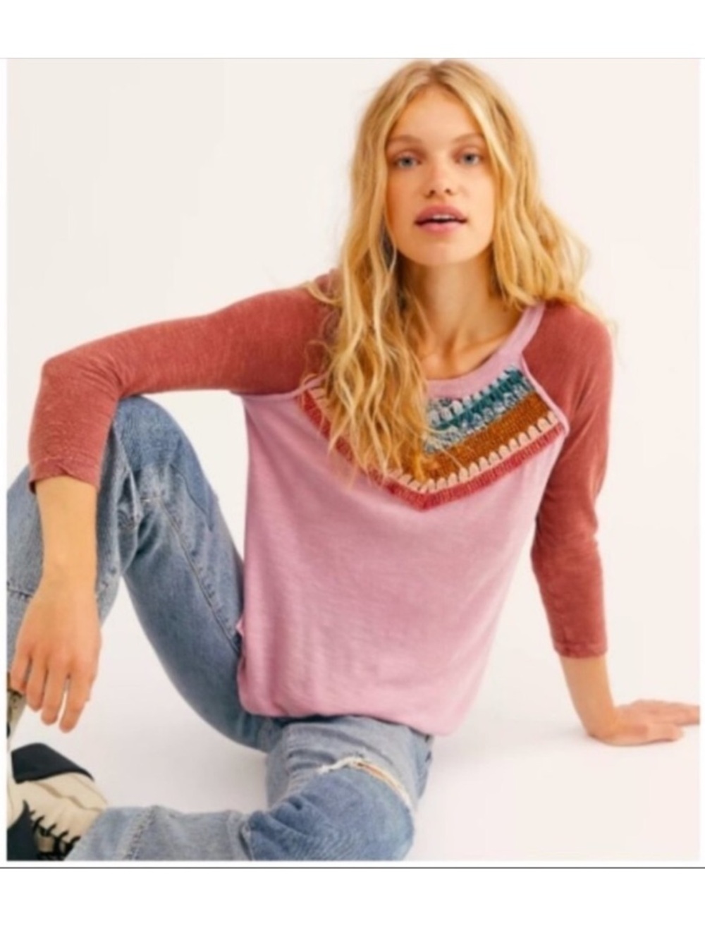 Free People We The Free Spring Bound Crochet Raglan sz XS